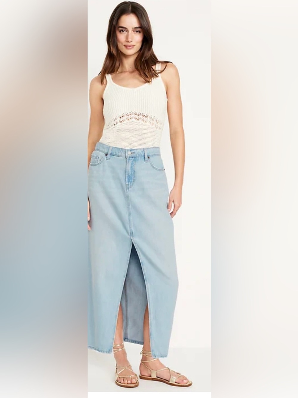 Old Navy Light Blue Denim Midi Skirt High Rise w/Front Slit size 4 ( 30”long)